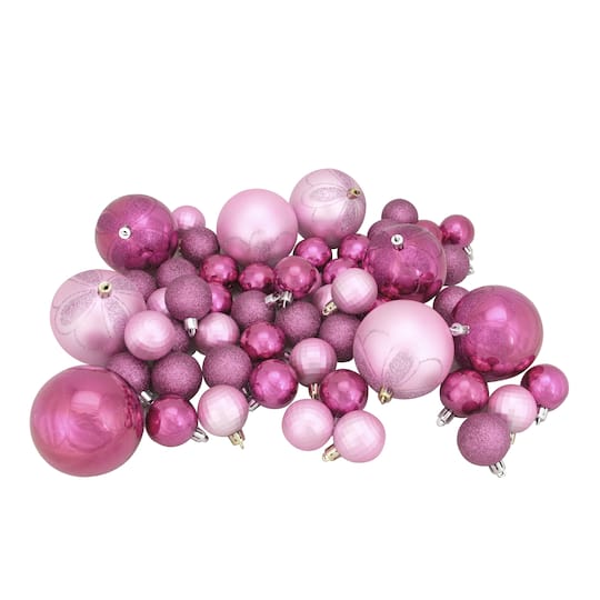 125ct. Bubblegum Pink Shatterproof 4-Finish Christmas Ornaments